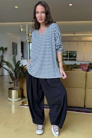 Made in Italy Perfect Breton V Long Sleeve Top Dark Grey - ** 